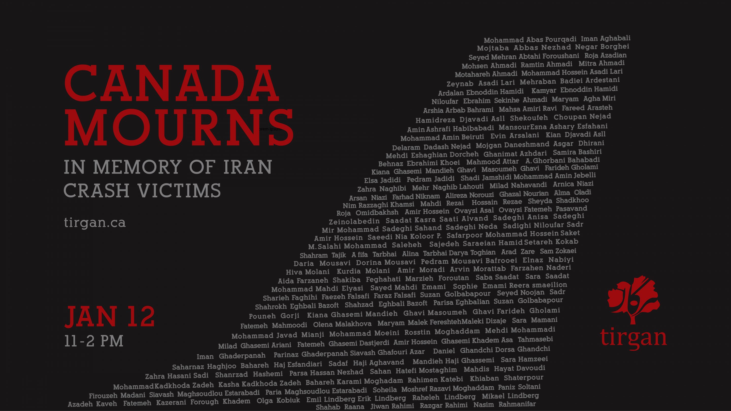 Canada Mourns in Memory of Iran Crash Victims - January 12, 2020 - 11 am to 2 pm