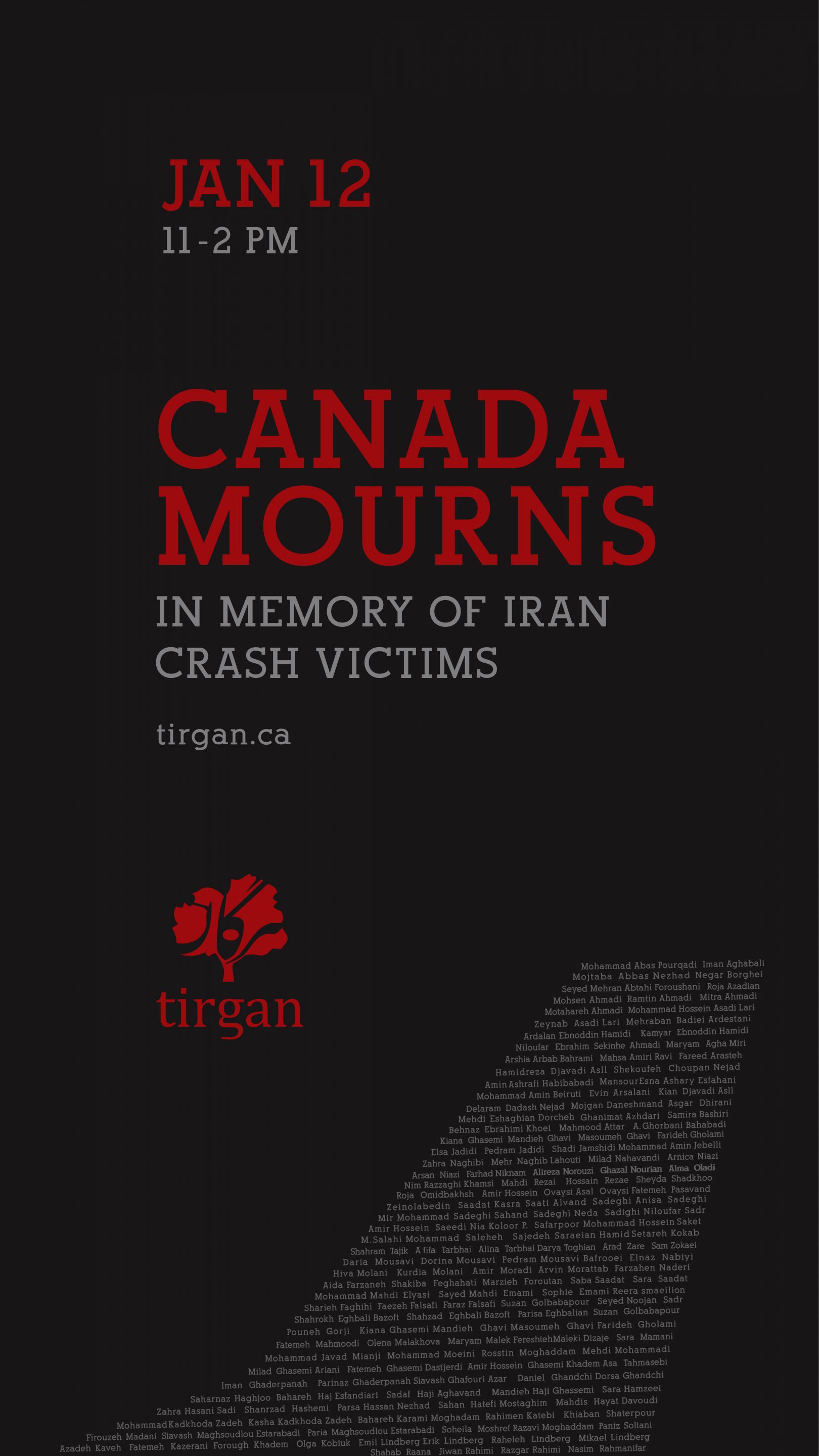 Canada Mourns in Memory of Iran Crash Victims - January 12, 2020 - 11 am to 2 pm