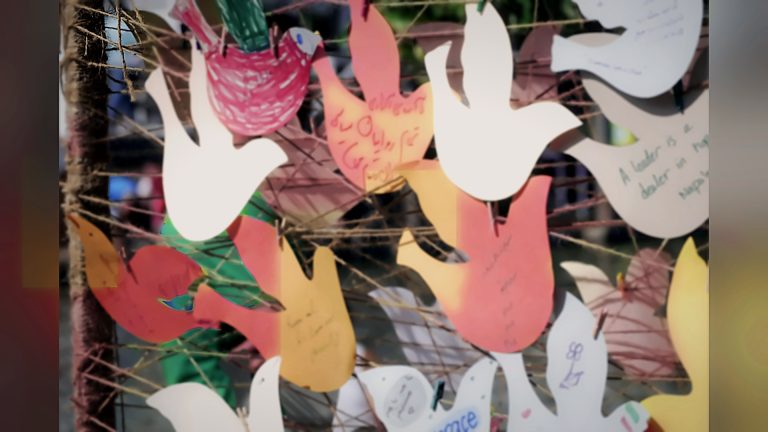 Paper doves and tulips with handwritten wishes, Tirgan 2013