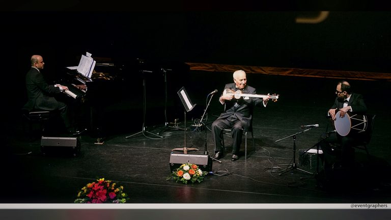 Trio of musicians performing a classical Persian concert, Tirgan 2017